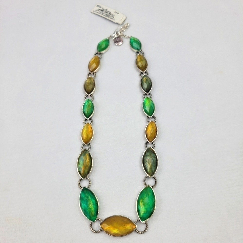 NWT Jones New York marquis silver Green and yellow statement necklace
